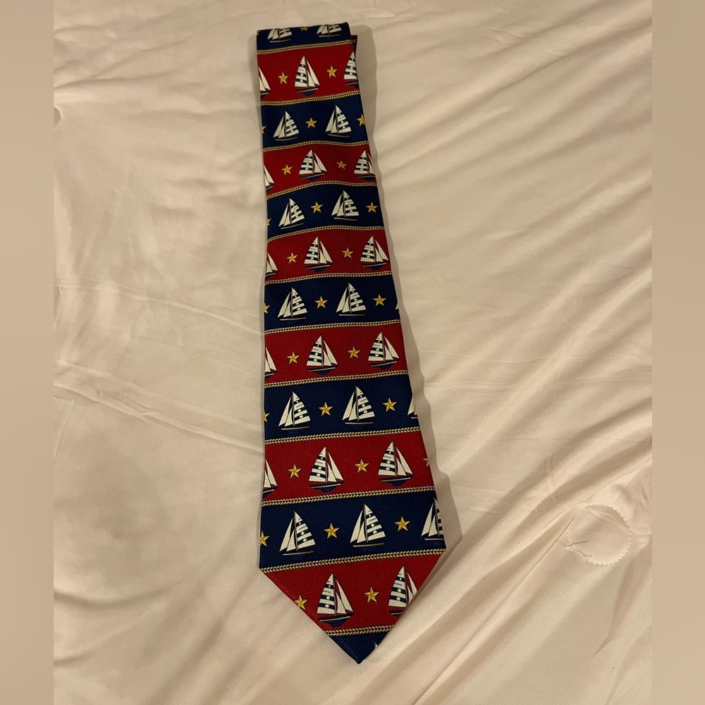 Tommy Hilfiger Sailboat  Italian Silk Neck Tie , men necktie, Made in the USA